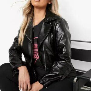 Vegan Leather Black Moto Jacket Boohoo Sz 22 NWT
